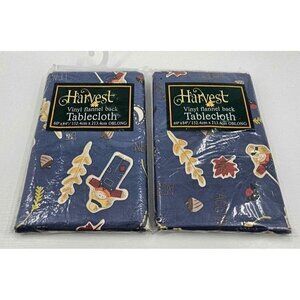 New Vintage HARVEST Set of 2 Vinyl Waterproof FLannel Back Tablecloth 60×84